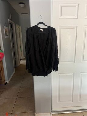 Terra & Sky Black Draped Wrap-Front Blouse